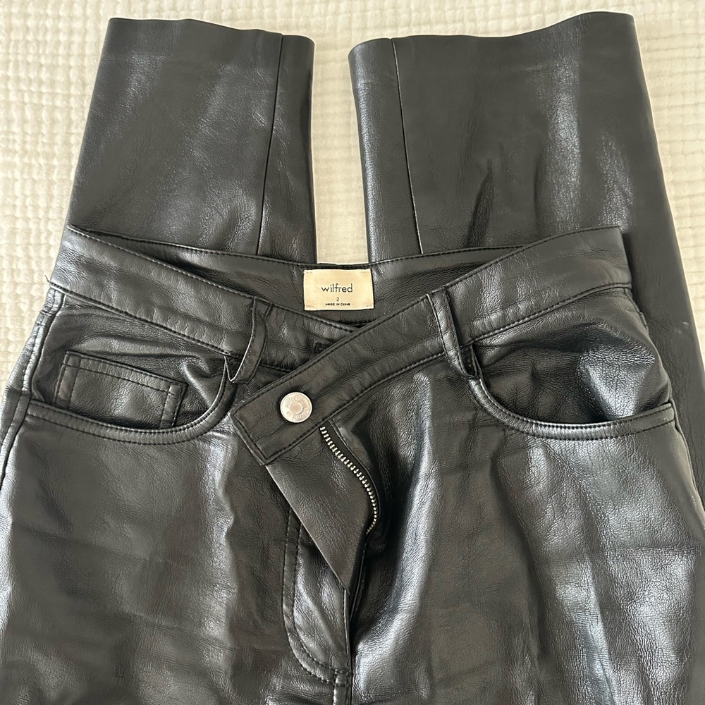 Aritzia Black Straight Leg Leather Pants